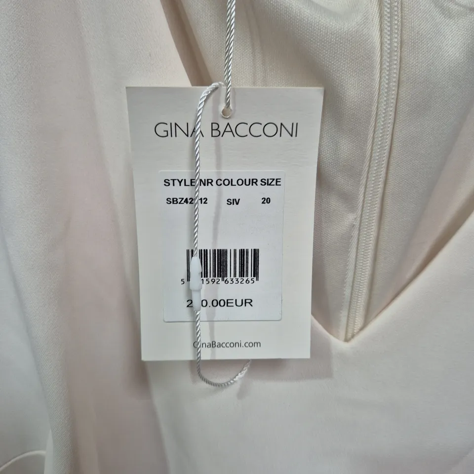 GINA BACCONI WOMEN'S DRESS – BEIGE WITH BLACK EMBROIDERED TRIM, SIZE 20