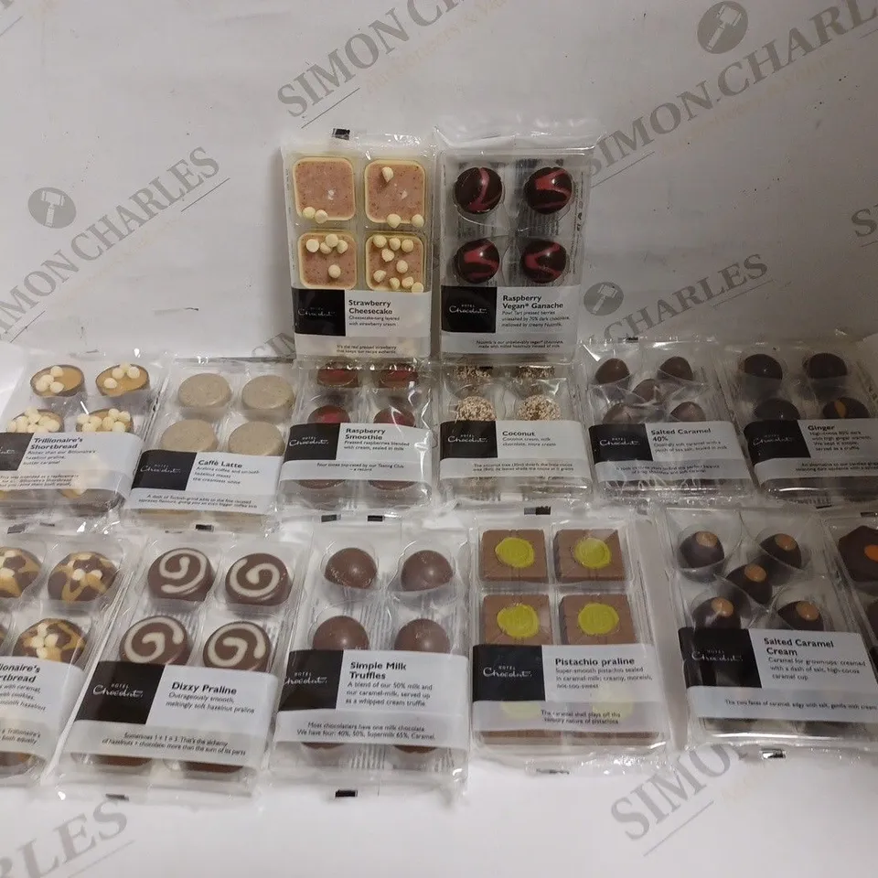 APPROXIMATELY 14 HOTEL CHOCOLAT CHOCOLATE SELECTIONS IN VARIOUS FLAVOURS TO INCLUDE CAFFE LATTE, STRAWBERRY CHEESECAKE, SALTED CARAMEL ETC