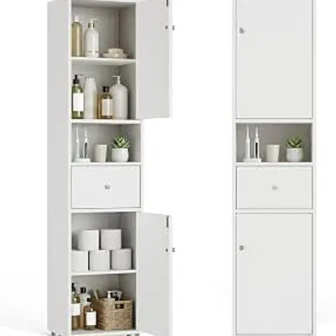 BOXED MAXLEAD NARROW TALL BATHROOM CABINET, FREESTANDING STORAGE CUPBOARD WITH DRAWER & ADJUSTABLE SHELVES FOR TOILET/EN SUITE