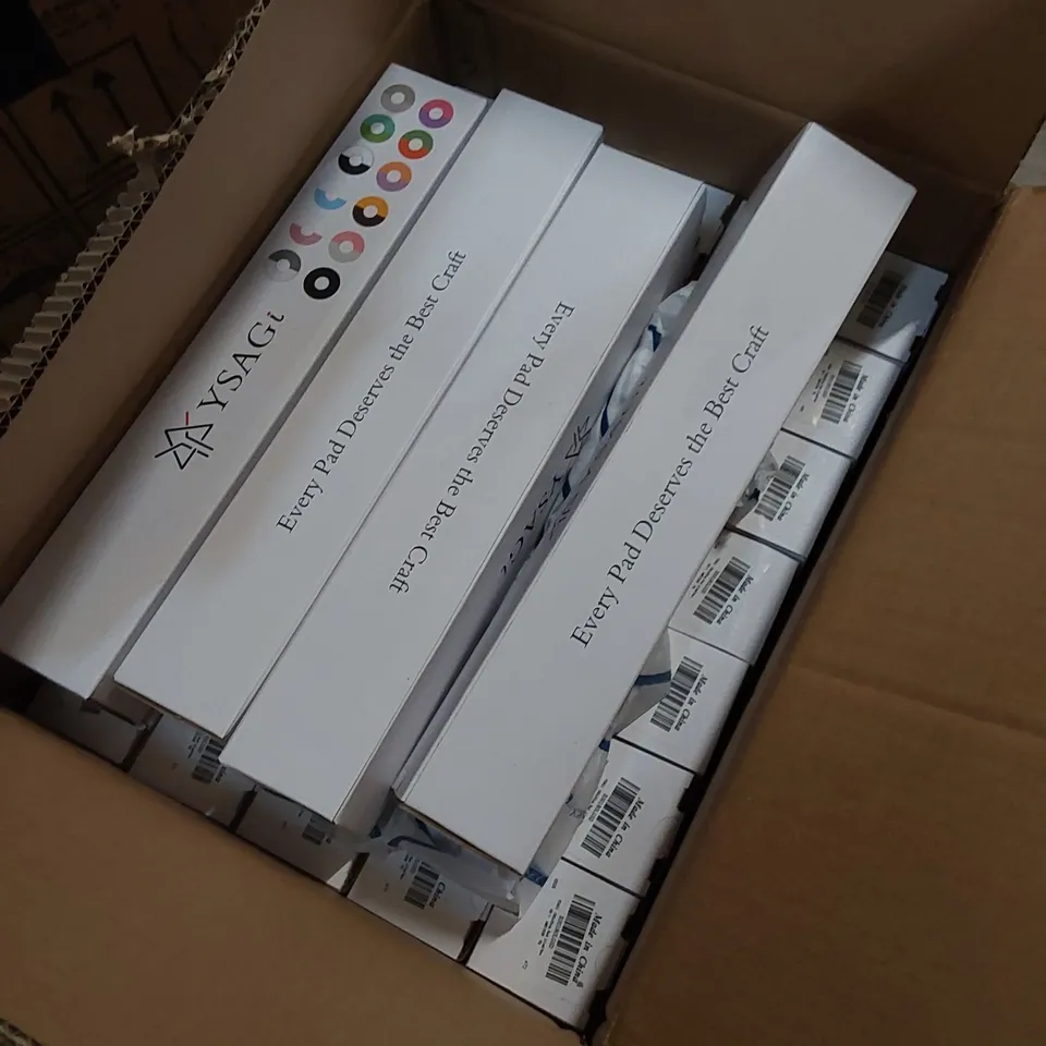 BOX TO CONTAIN APPROX 40 X YSAGI OFFICE DESK PADS IN CORK LEATHER - PINK