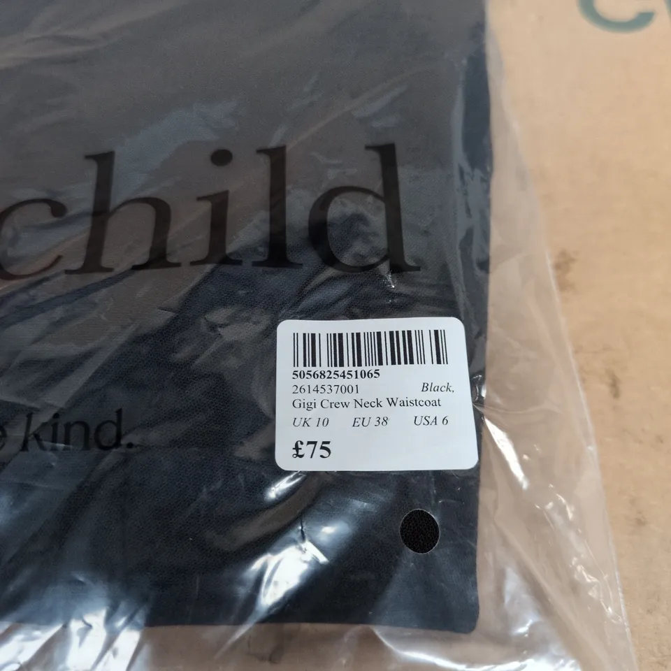 NOBODY'S CHILD GIGI CREW NECK WAISTCOAT – BLACK, UK 10