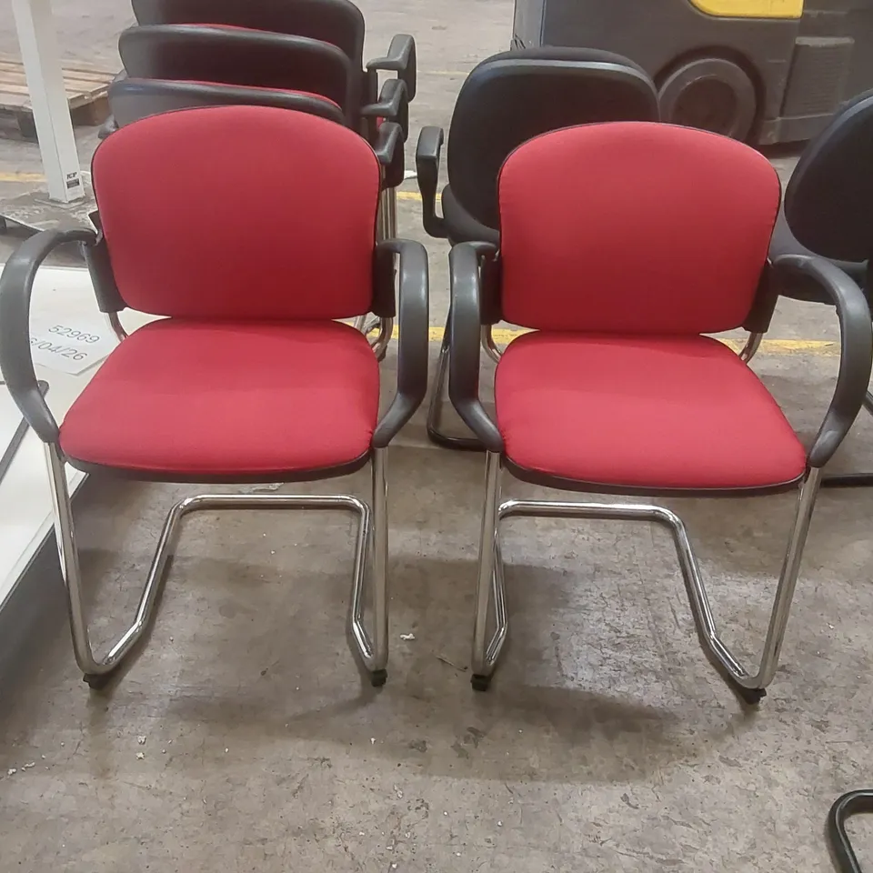 PAIR OF RED UPHOLSTERED OFFICE CHAIRS