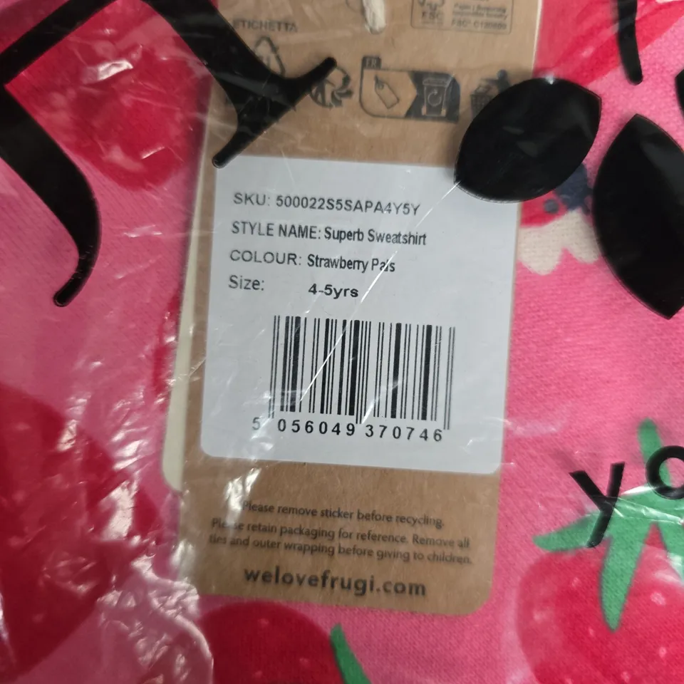 BAGGED FRUGI SUPERB SWEATSHIRT – STRAWBERRY PALS, UK 4–5 YEARS