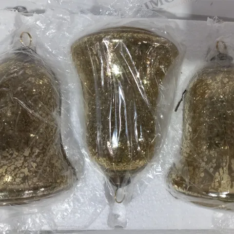 BOXED ALISON CORK SET OF 3 PRE-LIT MERCURY GLASS BELLS