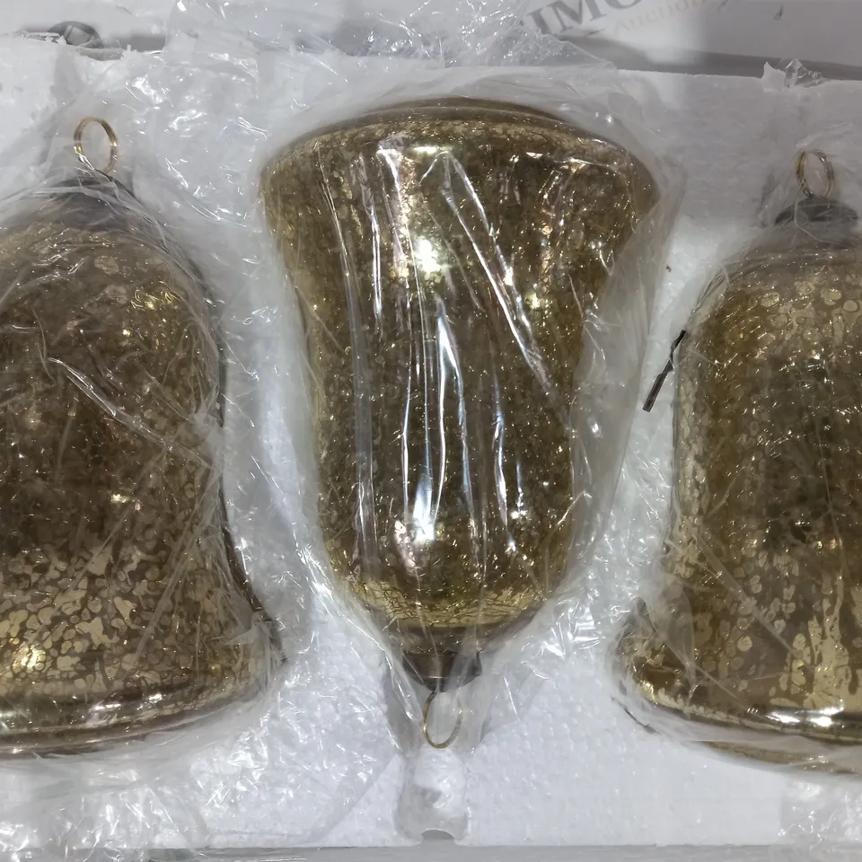 BOXED ALISON CORK SET OF 3 PRE-LIT MERCURY GLASS BELLS