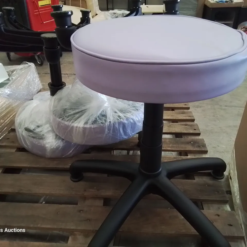 THREE HEIGHT ADJUSTABLE EXAMINATION STOOLS LILAC PU