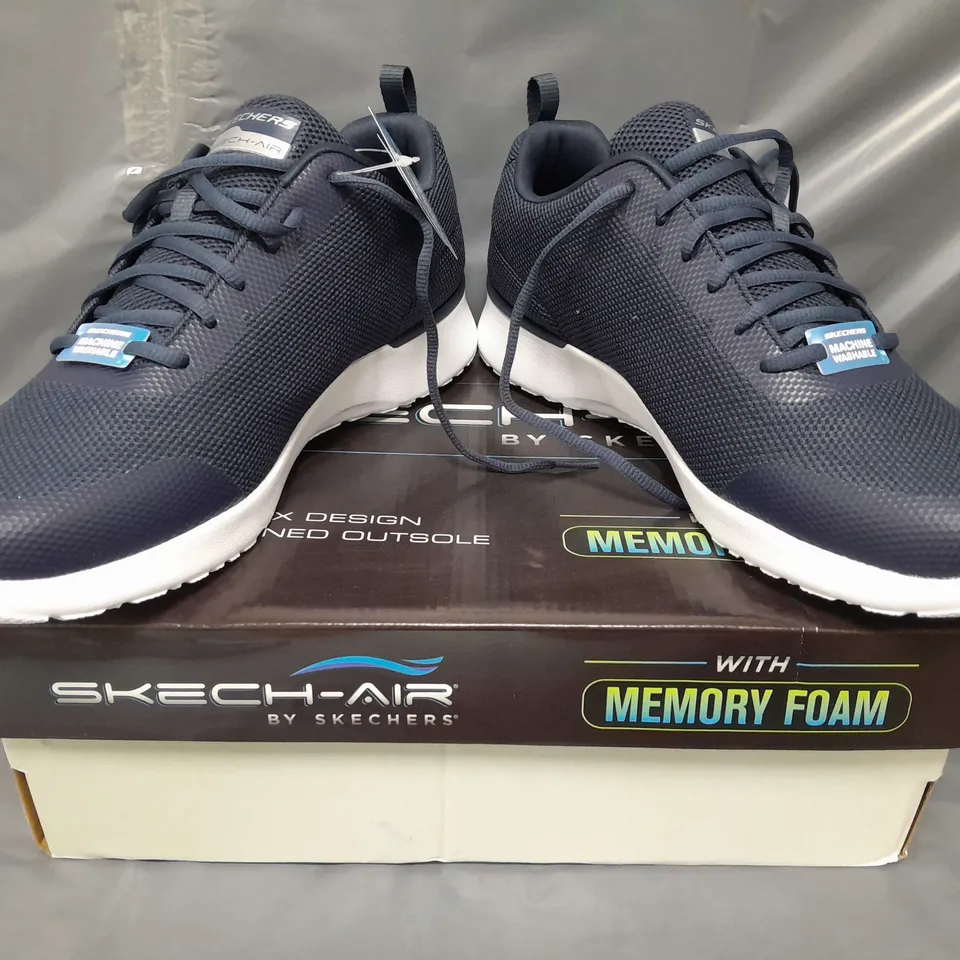 BOXED PAIR OF SKECHERS SKECH-AIR TRAINERS IN NAVY UK SIZE 11