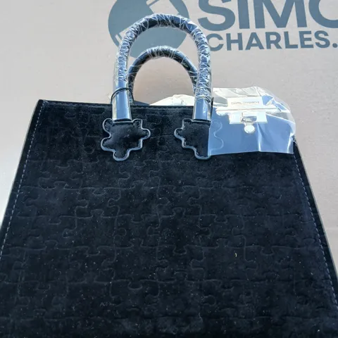 THREE DANIEL DIYEPRIYE BLACK VELVET QUILTED HANDBAG WITH WRAPPED HANDLES