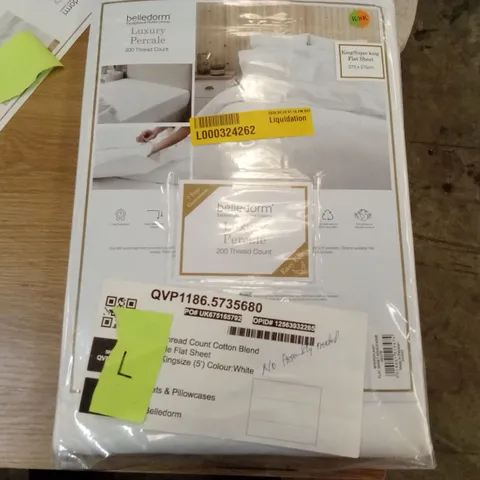 BELLEDORM LUXURY PERCALE FLAT SHEET – 200TC, KING/SUPER KING, WHITE
