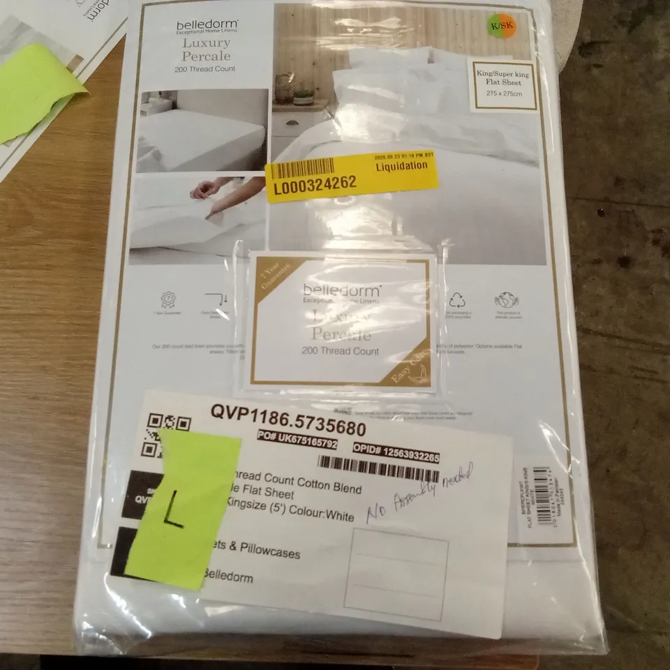 BELLEDORM LUXURY PERCALE FLAT SHEET – 200TC, KING/SUPER KING, WHITE