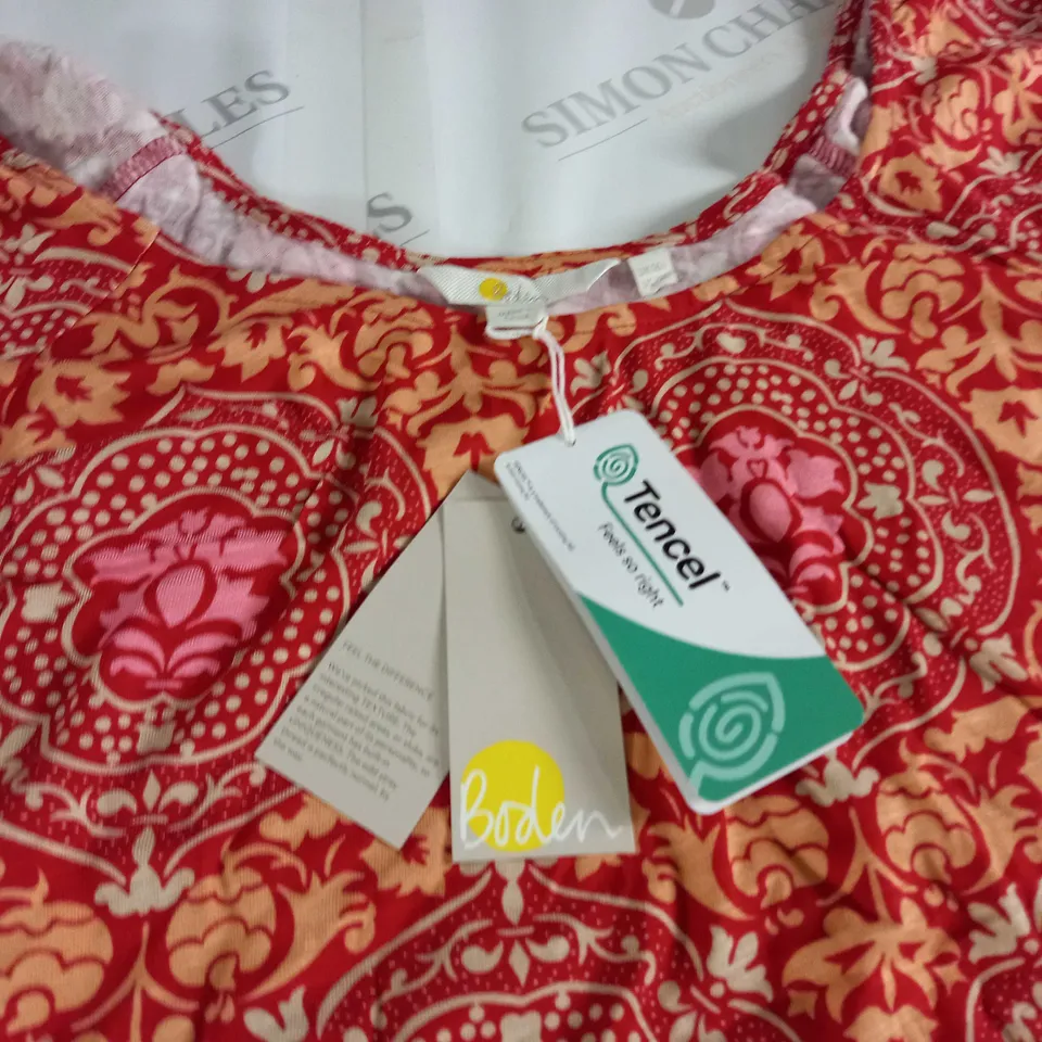 BODEN RED PATTERNED DRESS - UK 16L