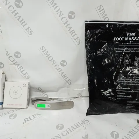 BOX OF APPROX 15 ASSORTED ITEMS TO INCLUDE -EMS FOOT MASSAGER - WIRELESS MOUSE - NIGHT LIGHT ECT