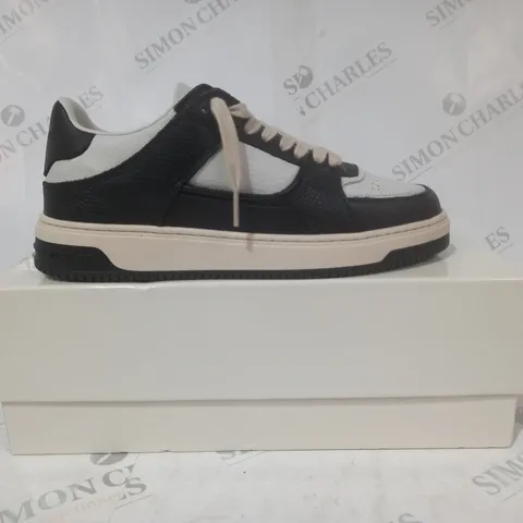 BOXED PAIR OF REPRESENT TUMBLED LEATHER SHOES IN BLACK/VINTAGE WHITE UK SIZE 8