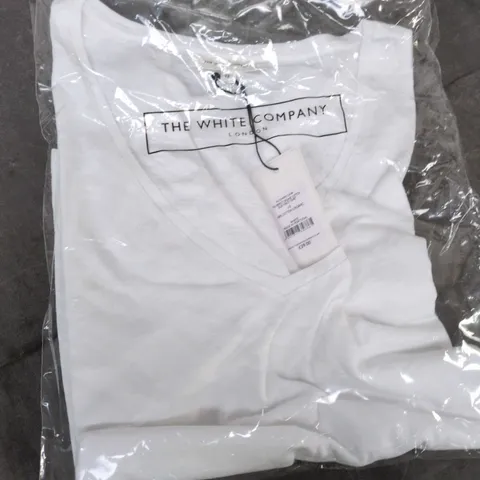 THE WHITE COMPANY ORGANIC COTTON SLUB V-NECK T-SHIRT – WHITE, SIZE 12, 