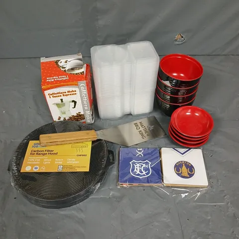 APPROXIMATELY 10 HOUSEHOLD ITEMS TO INCLUDE CAFFETTIERA MOKA, CARBON FILTER FOR RANGE HOOD, BBQ SPATULA, ETC