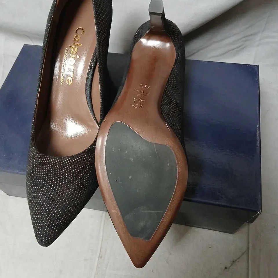 CALPIERRE DESIGNER SHOES – VORTICE PUMPS, BLACK GLITTER, UK 6.5 (EU 39.5)