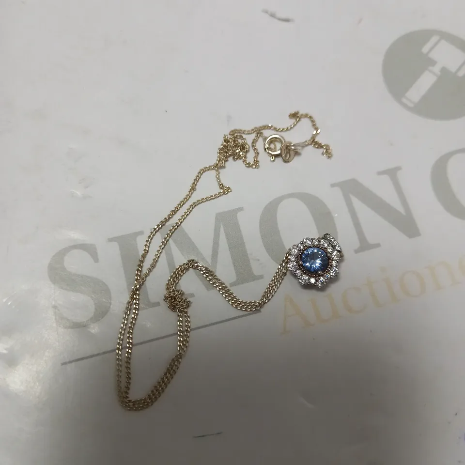 CAVENDISH FRENCH AQUA CUBIC ZIRCONIA STUNNING PENDANT WITH A 16-18" SILVER CHAIN