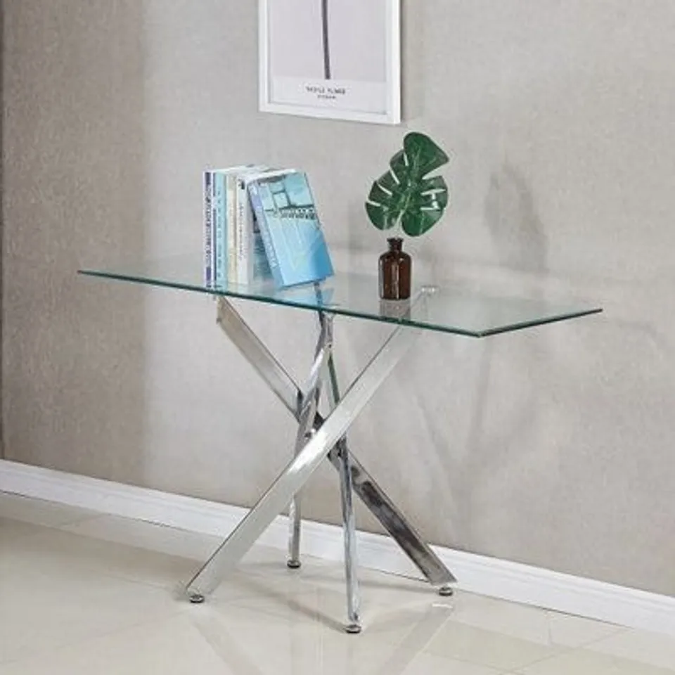 BRAND NEW BOXED DAYTONA GLASS CONSOLE TABLE RECTANGULAR IN CLEAR AND CHROME LEGS (2 BOXES)