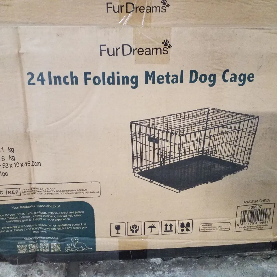 BOXED FURDREAMS 24" FOLDING METAL DOG CAGE