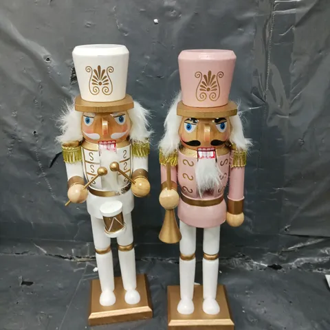 SET OF 2 PINK/WHITE NUTCRACKER CHRISTMAS DECORATIONS - 12 INCH