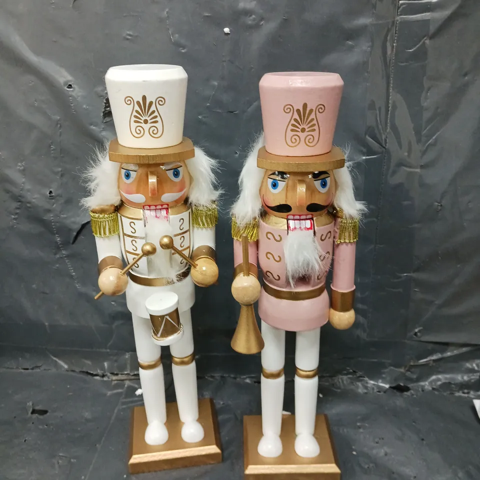 SET OF 2 PINK/WHITE NUTCRACKER CHRISTMAS DECORATIONS - 12 INCH