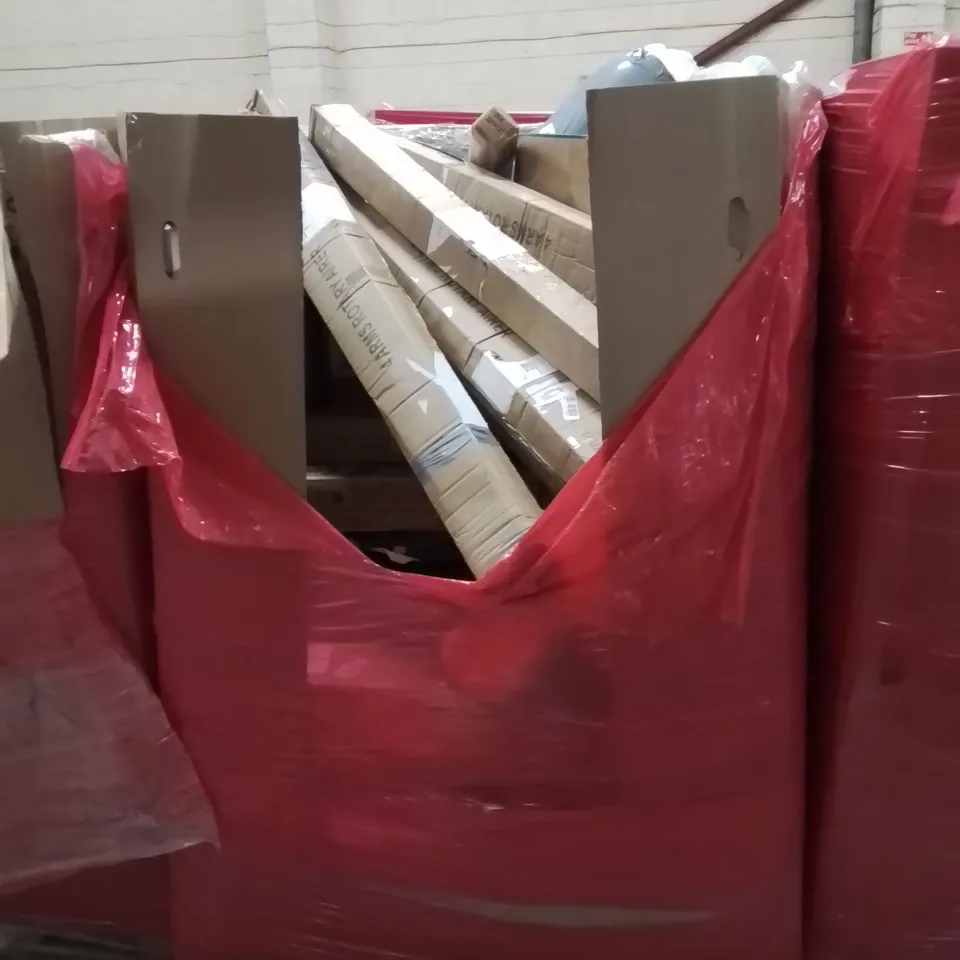 PALLET OF ASSORTED HOUSEHOLD GOODS AND PRODUCTS TO INCLUDE; HEATED BLANKET, TOILET SEATS, TOILET SEAT RISER, MATTRESS TOPPER, BOXED FURNITURE ETC 