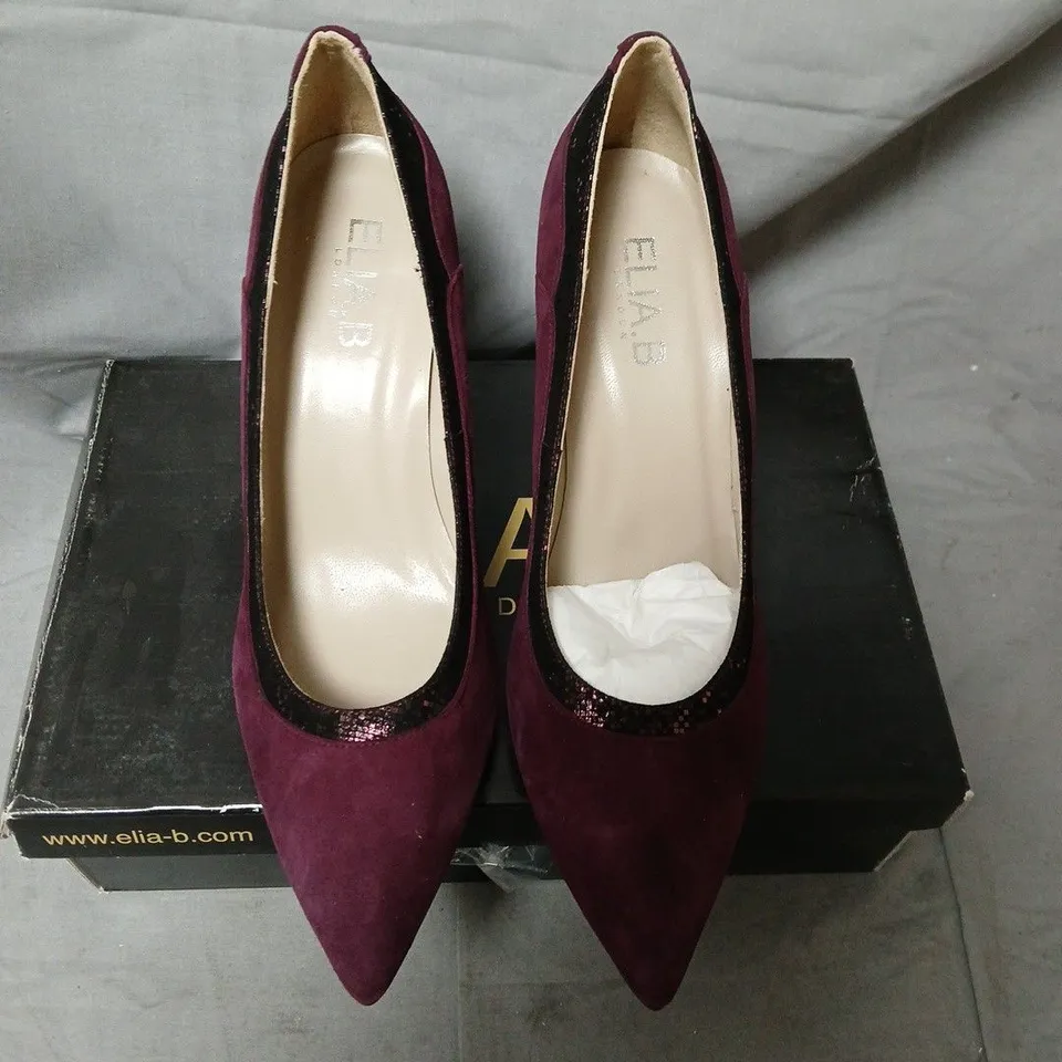 ELIA B LONDON DIANA BURGUNDY SUEDE HIGH HEEL SHOES, UK 6 (EU 39)