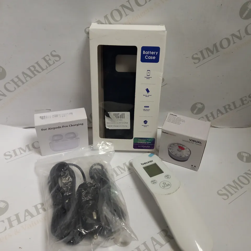 BOX OF APPROX 10 ASSORTED ITEMS TO INCLUDE MAGNETIC TIMER, AIRPOD CHARGING CASE AND PHONE CASE