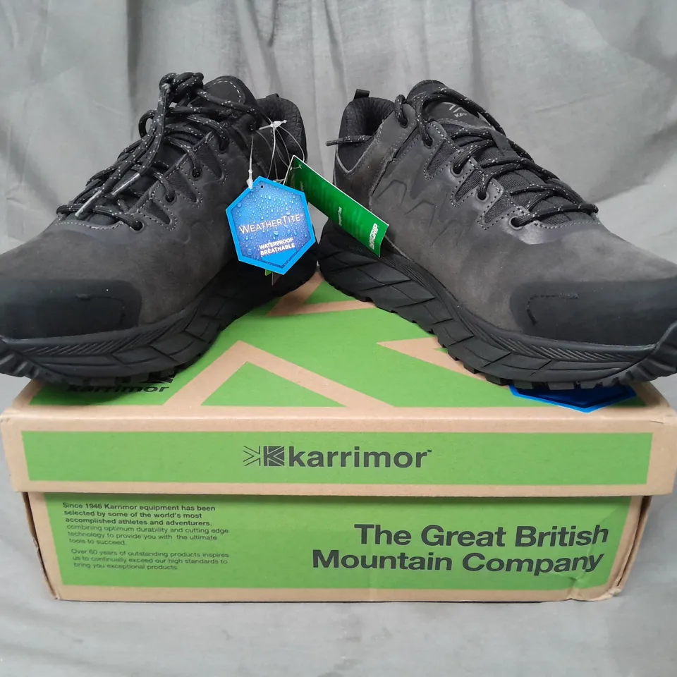 BOXED PAIR OF KARRIMOR HELIUM LOW SHOES IN BLACK UK SIZE 11