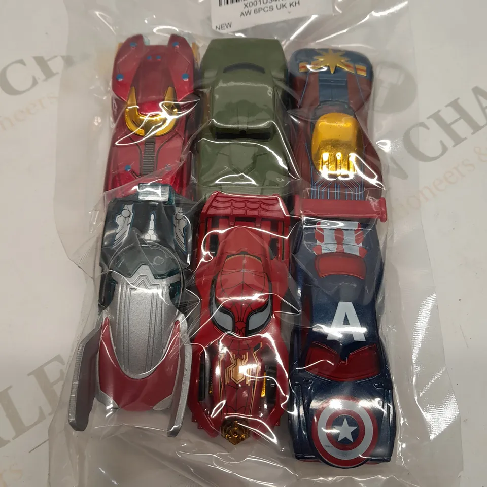 SIX PACKS OF SIX BRAND NEW SUPERHERO CARS