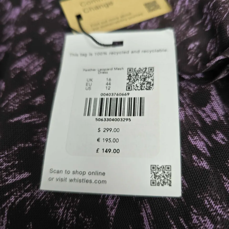 WHISTLES FEATHER LEOPARD MESH DRESS - SIZE 16