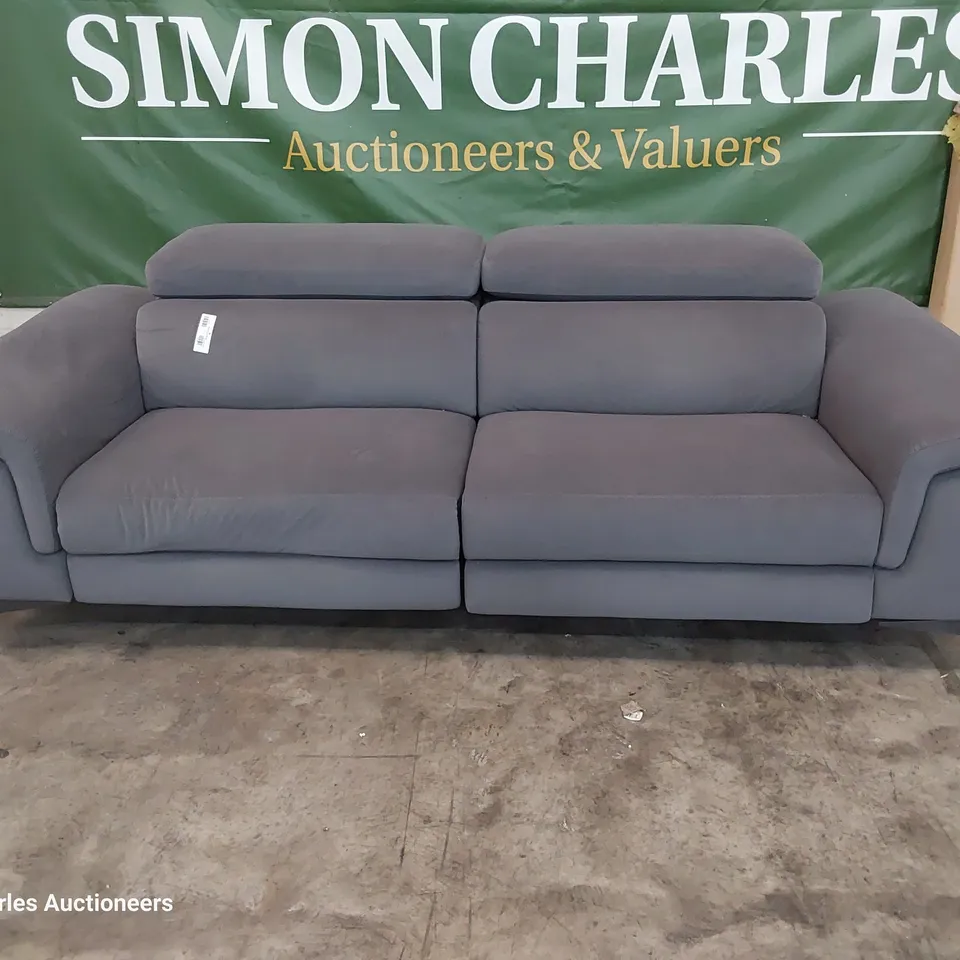 QUALITY ITALIAN DESIGNER FLAVIO POWER RECLINING THREE SEATER SOFA GREY PLUSH FABRIC 