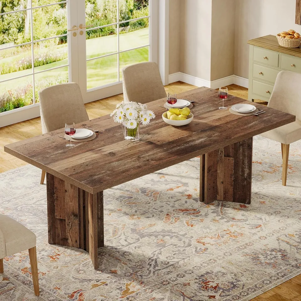 BOXED TRIBESIGNS FARMHOUSE 63-INCH DINING TABLE FOR 4 TO 6 PEOPLE, DISTRESSED BROWN