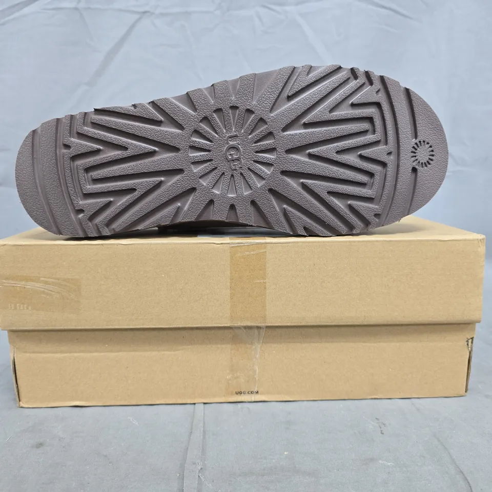 BOXED PAIR OF UGG CLASSIC MICRO SHOES IN LIGHT BROWN SIZE UK 6