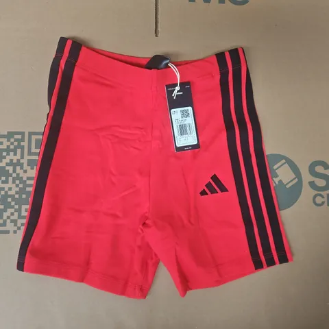 ADIDAS ESSENTIALS 3-STRIPES HIGH WAISTED BIKER SHORTS IN RED/BLACK SIZE SMALL