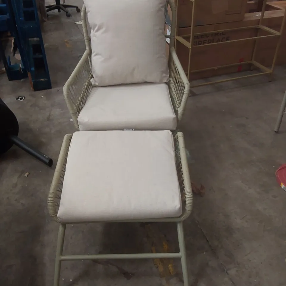 CREAM METAL OUTDOOR CHAIR WITH FOOTSTOOL 