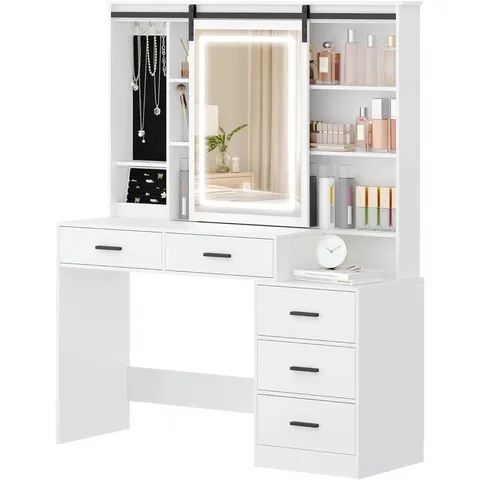 BOXED DRESSING TABLE WITH ADJUSTABLE LED LIGHTS, REMOVABLE LARGE MIRROR (2 BOXES)