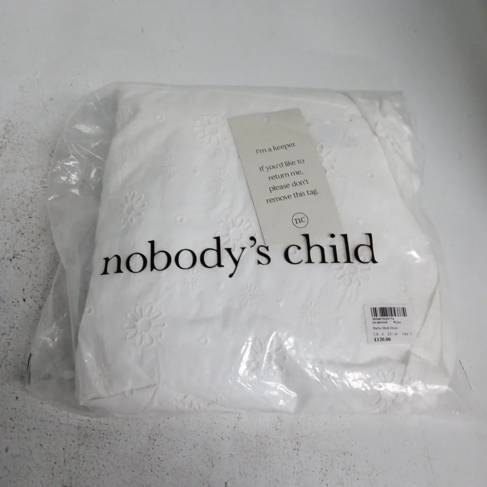 BAGGED NOBODYS CHILD HALLIE MIDI DRESS IN WHITE - UK 6