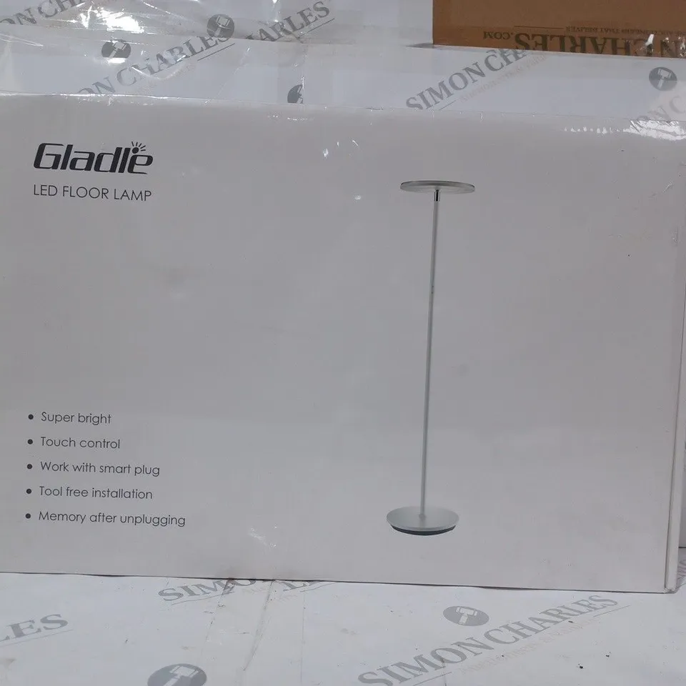 BOXED GLADLE LED FLOOR LAMP IN WHITE