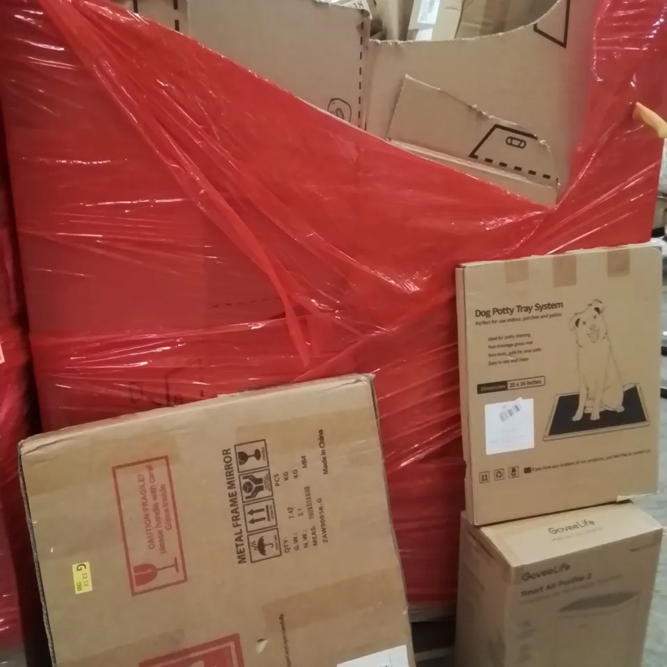 PALLET OF ASSORTED HOUSEHOLD GOODS AND PRODUCTS TO INCLUDE;GOVEE AIR PURIFIER,DOG POTTY TRAY,MIRROR