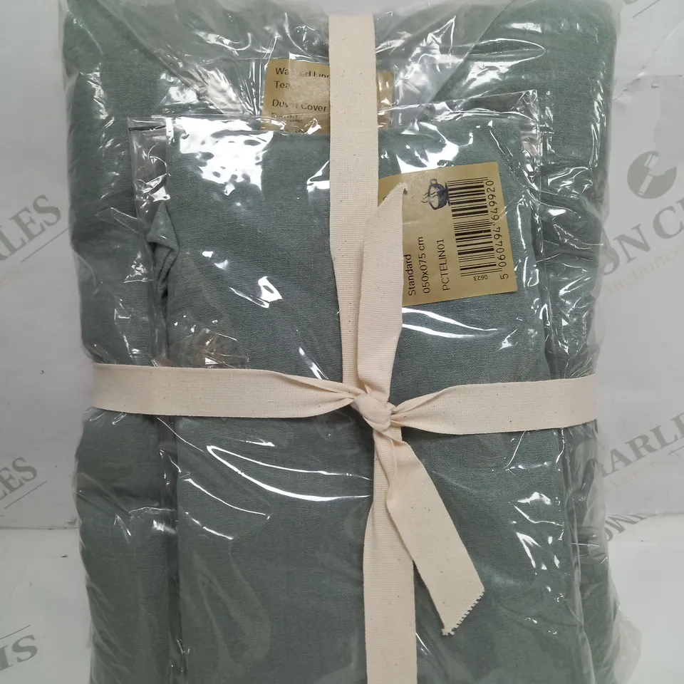TEAL 100% LINEN HOUSEWIFE DUVET COVER DOUBLE & PILLOW CASE 