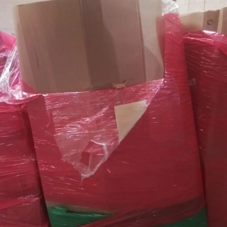PALLET OF ASSORTED HOUSEHOLD GOODS AND FURNITURE TO INCLUDE; LARGE QUANTITY OF SHOWER CURTAINS (SIZES VARY)