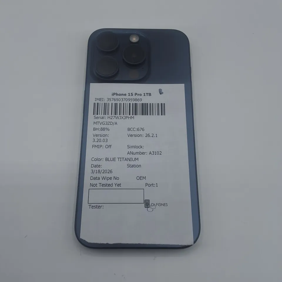 UNBOXED APPLE IPHONE 15 PRO 1TB IN BLUE TITANIUM - A3102