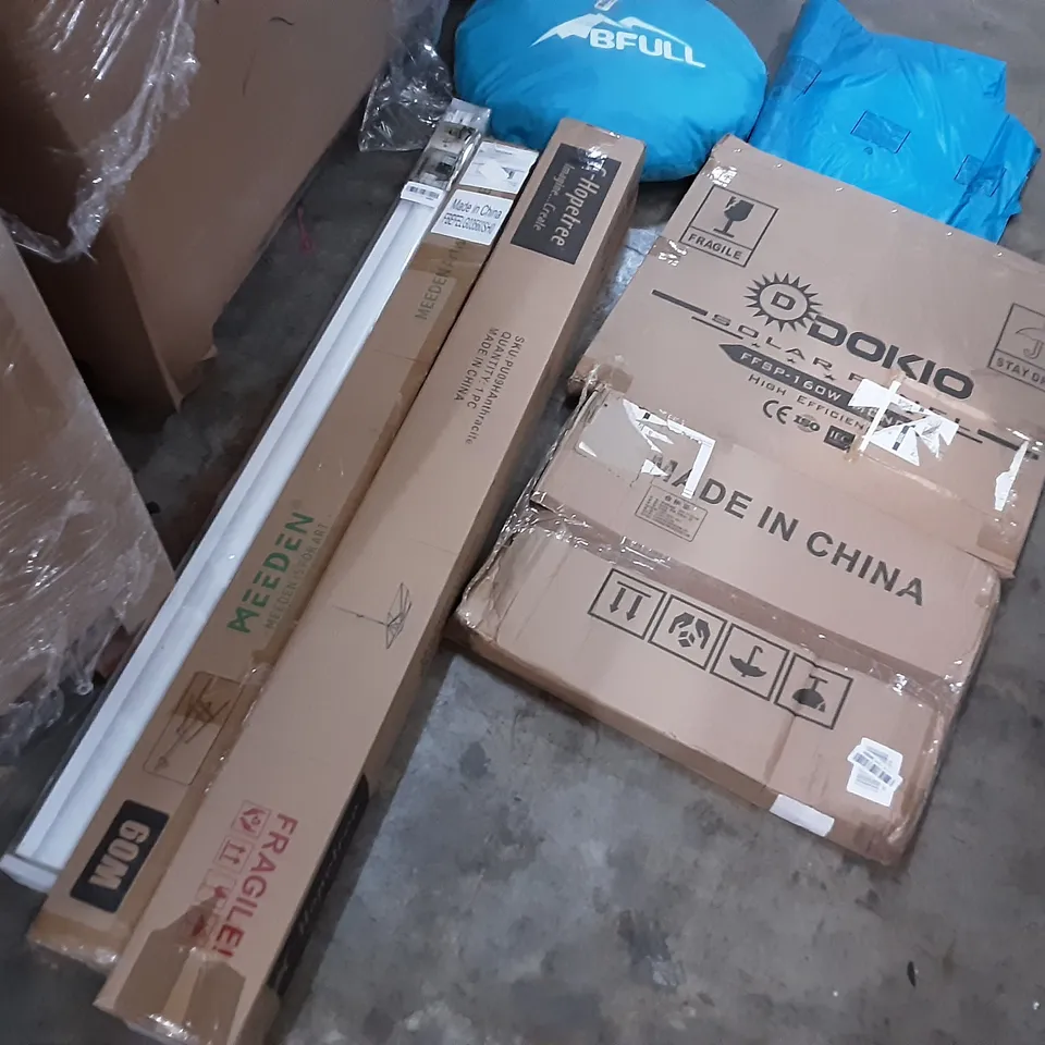 PALLET OF ASSORTED PRODUCTS INCLUDING C-HOPETREE, DOKIO SOLAR PANEL, BFULL POPUP TENT, MEEDEN ARTIST TRIPOD EASEL, TANZUOER BLINDS  