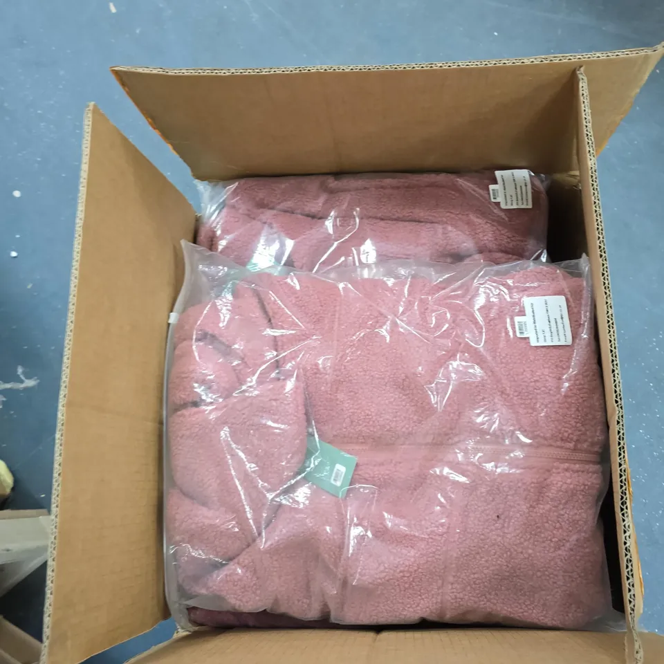 BOX OF APPROXIMATELY 15 ASSORTED CLOTHING TO INCLUDE: LA MAREY PINK PLUSH JACKET