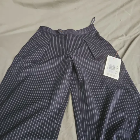 NEVER FULLY DRESSED NAVY PINSTRIPE TROUSERS, UK 12 PETITE