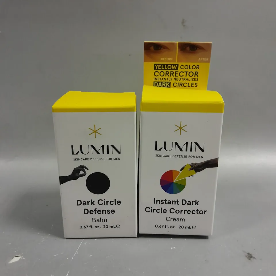 2 BOXED HEALTH AND BEAUTY PRODUCTS TO INCLUDE LUMIN DARK CIRCLE DEFENSE BALM (20ML) AND LUMIN INSTANT DARK CIRCLE CORRECTOR CREAM (20ML)