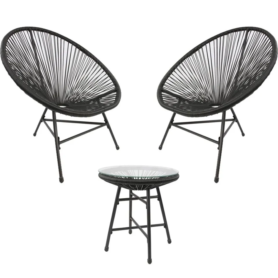BOXED RAYGAR 3PCS BISTRO EGG DESIGNER STRING CHAIR GARDEN SET - BLACK (1 BOX)