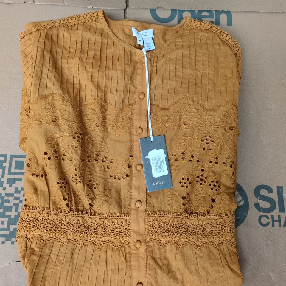 GHOST LONDON BLAIR DRESS IN BROWN SIZE MEDIUM