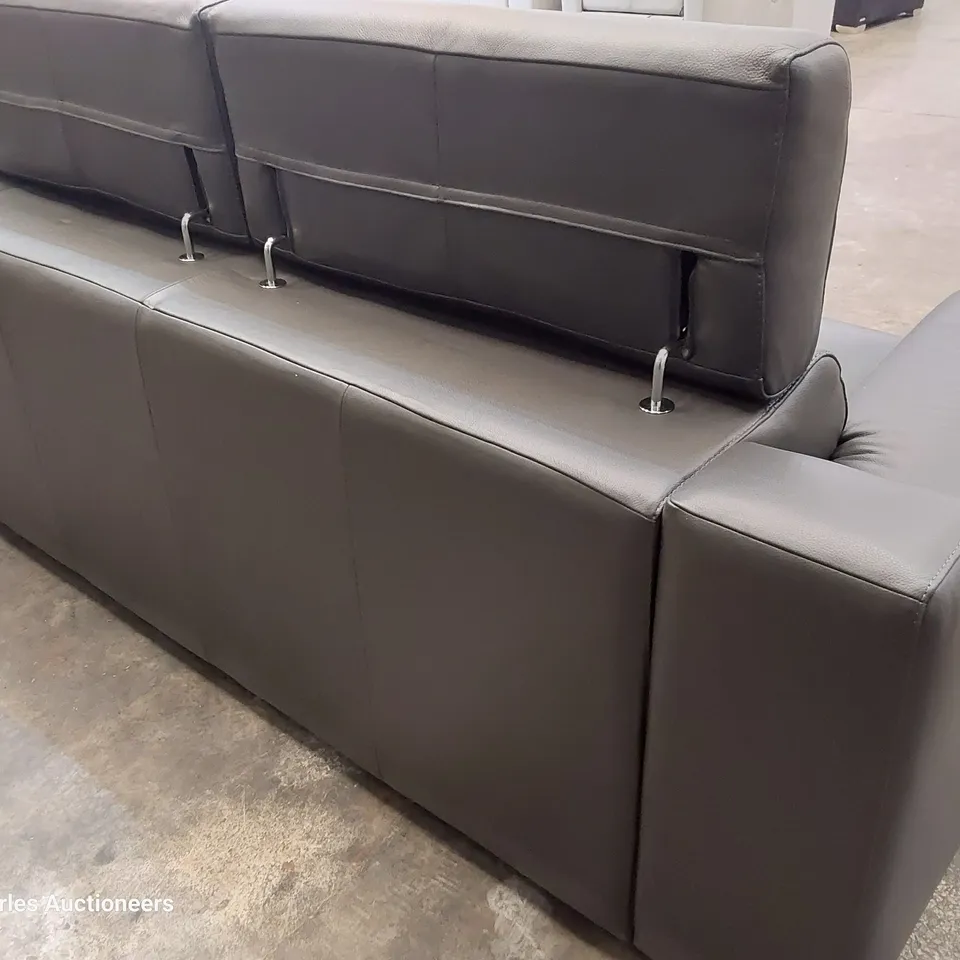 QUALITY ITALIAN DESIGNER RICCARDO THREE SEATER SOFA WITH ADJUSTABLE HEADRESTS CHARCOAL LEATHER 